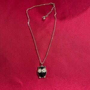 Gold Owl Pendant Necklace with Black Enamel